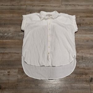 Ann Taylor LOFT Short Capped Sleeve Button Up Blouse Top Womens Size Medium